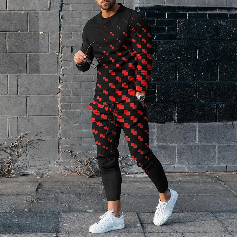 20223 Spring New Fashion Printed Simple Round Neck Sweater Casual Suit Men